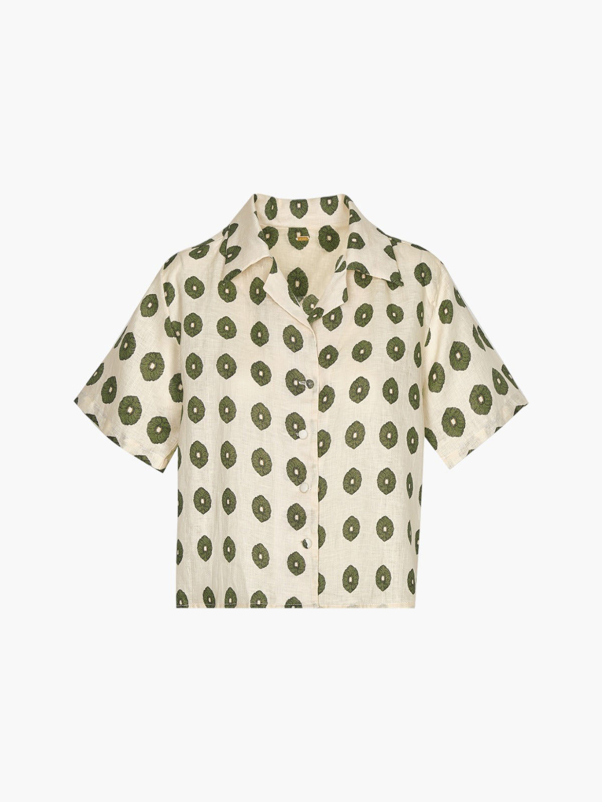 Tomaso Linen Shirt | Cream Mini Palms Green Tomaso Linen Shirt | Cream Mini Palms Green