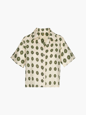 Tomaso Linen Shirt | Cream Mini Palms Green Tomaso Linen Shirt | Cream Mini Palms Green