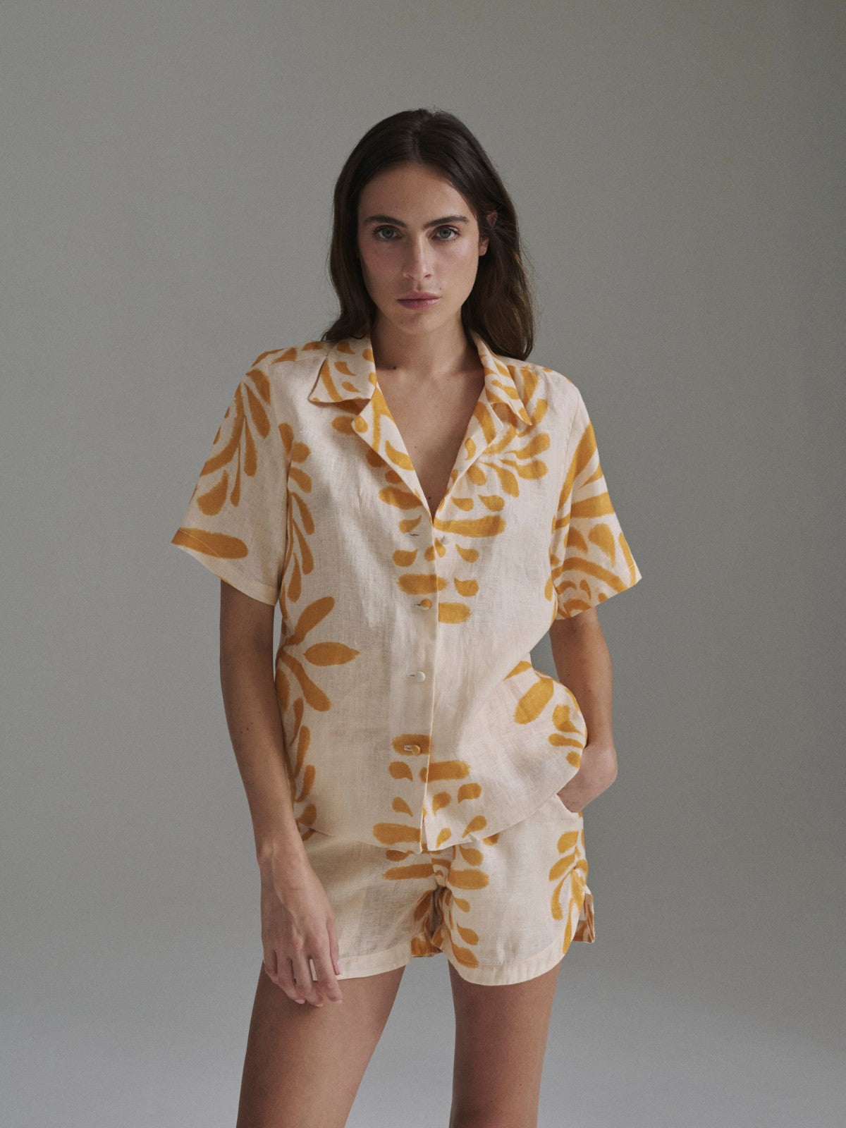 Tomaso Linen Shirt | Ecru/Yellow Arabesque