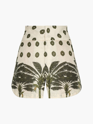 Tomaso Linen Short | Cream Mini Palms Green Tomaso Linen Short | Cream Mini Palms Green