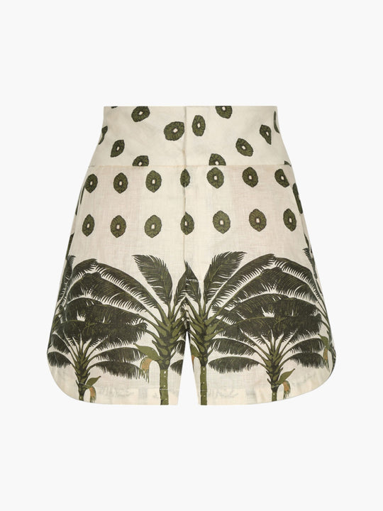 Tomaso Linen Short | Cream Mini Palms Green