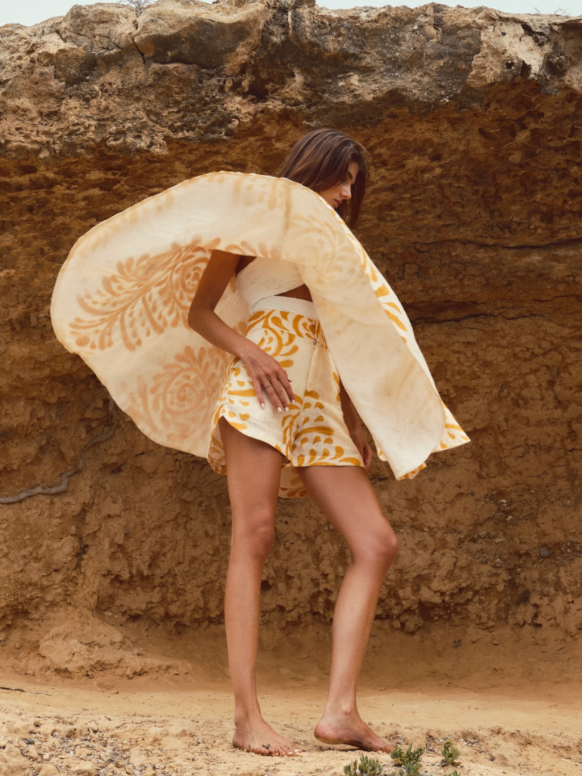 Tomaso Linen Short | Ecru Yellow Arabesque Tomaso Linen Short | Ecru Yellow Arabesque