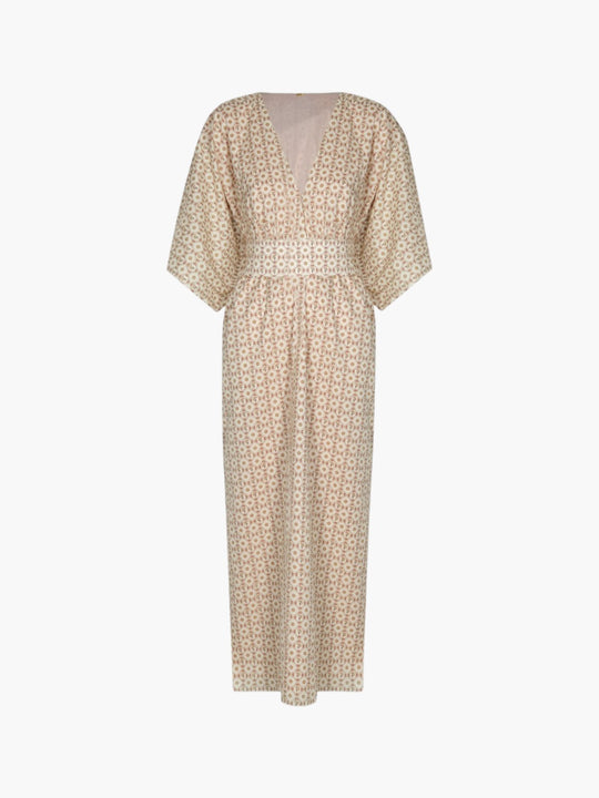 Topacio Bio Cotton Maxi Dress | Beige May Flower