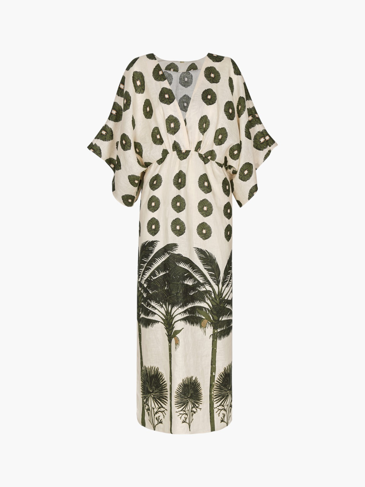 Topacio Linen Maxi Dress | Cream Maxi Palms Green Topacio Linen Maxi Dress | Cream Maxi Palms Green