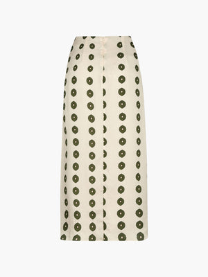 Amaime Silk Martellato Midi Skirt | Ivory Green Chintz Amaime Silk Martellato Midi Skirt | Ivory Green Chintz