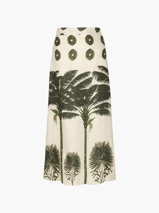 Beatrice Linen Midi Skirt | Cream Palms