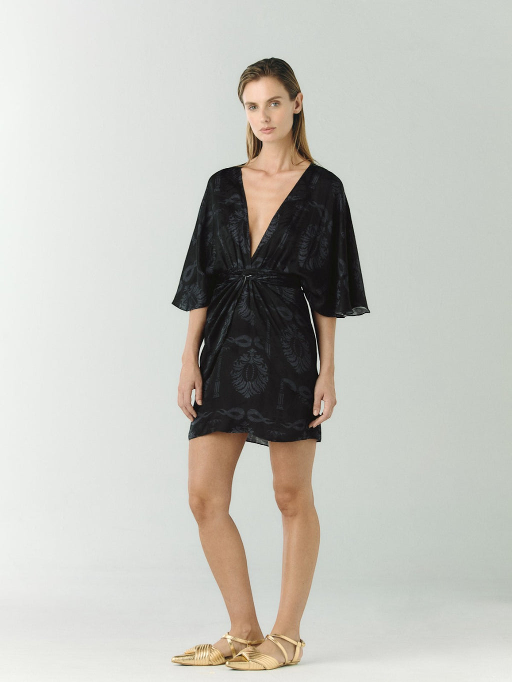 Coco Silk Jacquard Mini Dress | Black