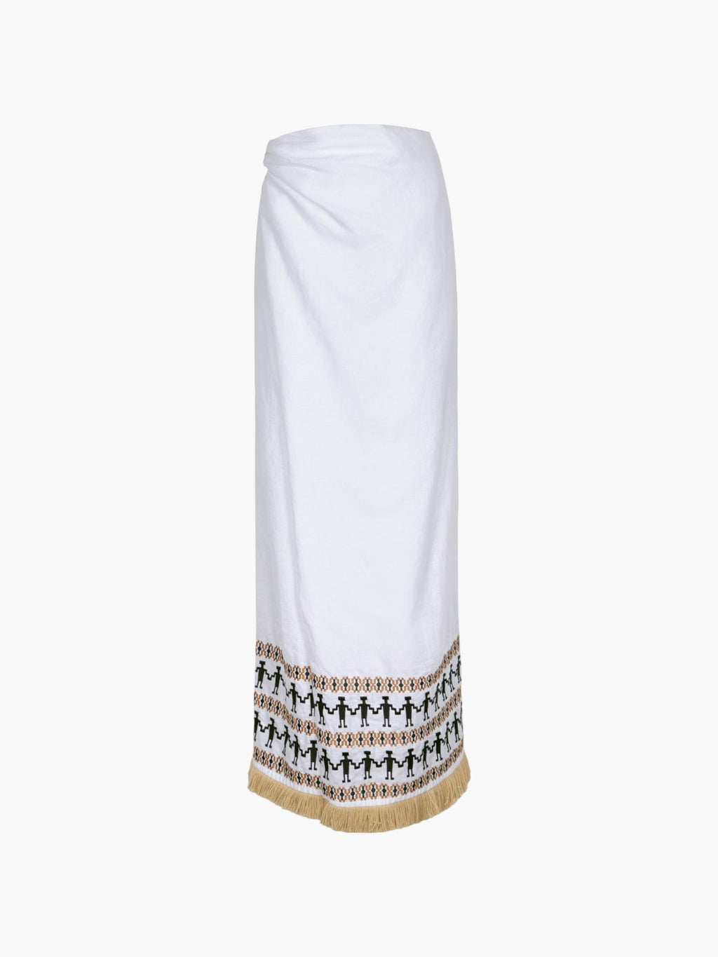 Guainia Linen Midi Skirt | White Embroidered