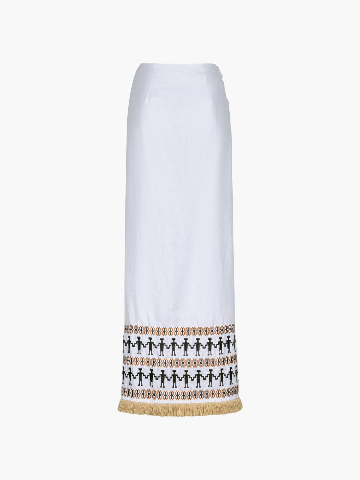 Guainia Linen Midi Skirt | White Embroidered Guainia Linen Midi Skirt | White Embroidered