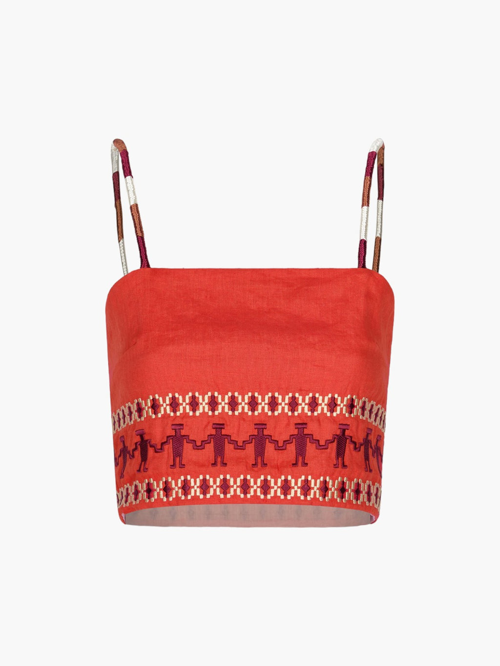 Guainia Linen Top | Red Embroidered
