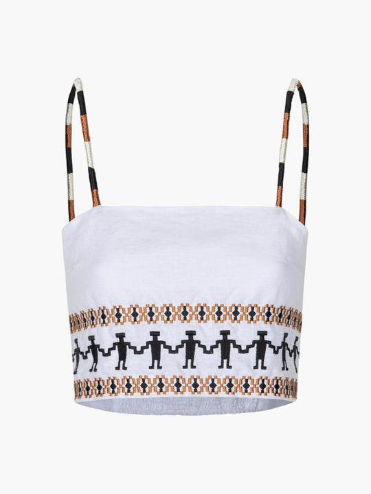 Guainia Linen Top |  White Embroidered