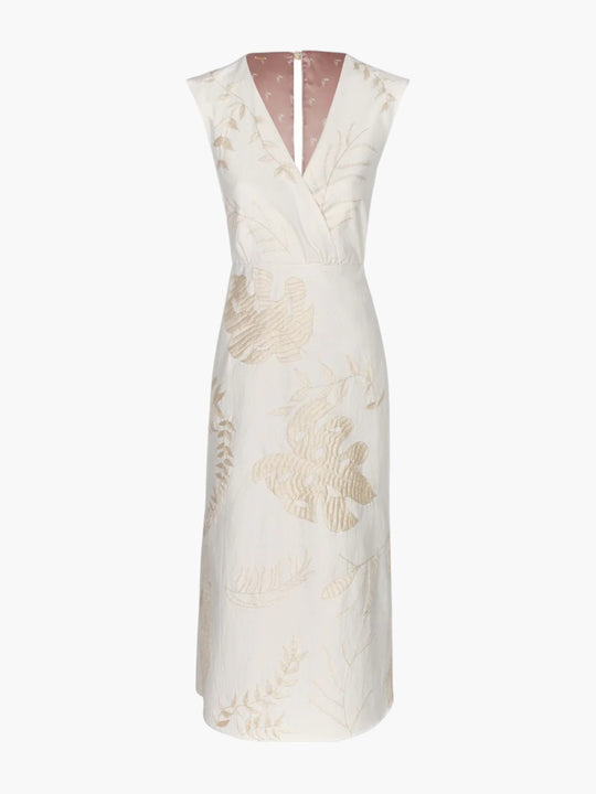 Gualanday Canvas Hand Embroidered Midi Dress | Ecru
