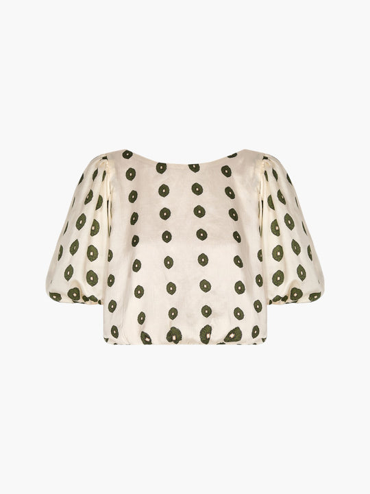 Guayacan Silk Martellato Blouse | Ivory Green Chintz