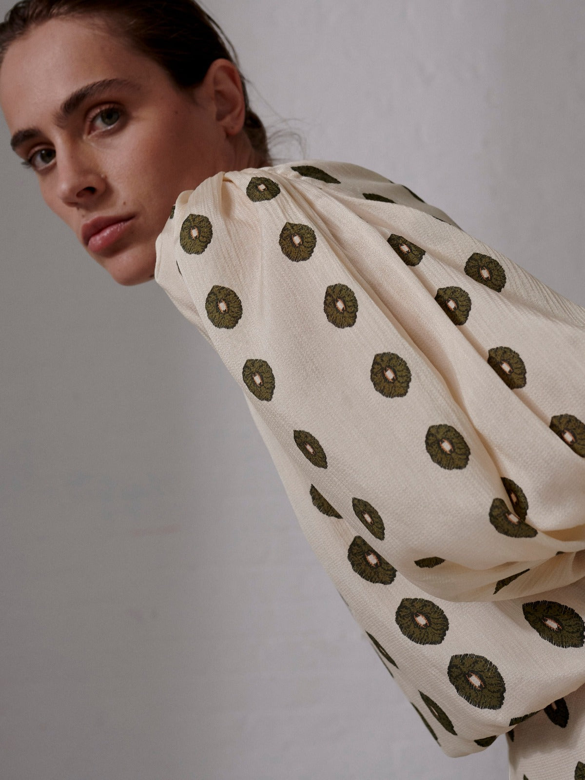 Guayacan Silk Martellato Blouse | Ivory Green Chintz Guayacan Silk Martellato Blouse | Ivory Green Chintz