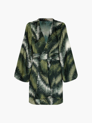 Joaquina Silk Jacquard Mini Kaftan | Green Brushed Joaquina Silk Jacquard Mini Kaftan | Green Brushed