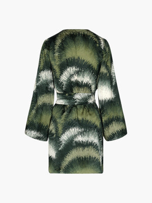 Joaquina Silk Jacquard Mini Kaftan | Green Brushed Joaquina Silk Jacquard Mini Kaftan | Green Brushed