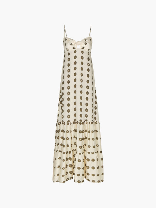 Julieta Silk Martellato Maxi Dress  | Ivory Green Chintz