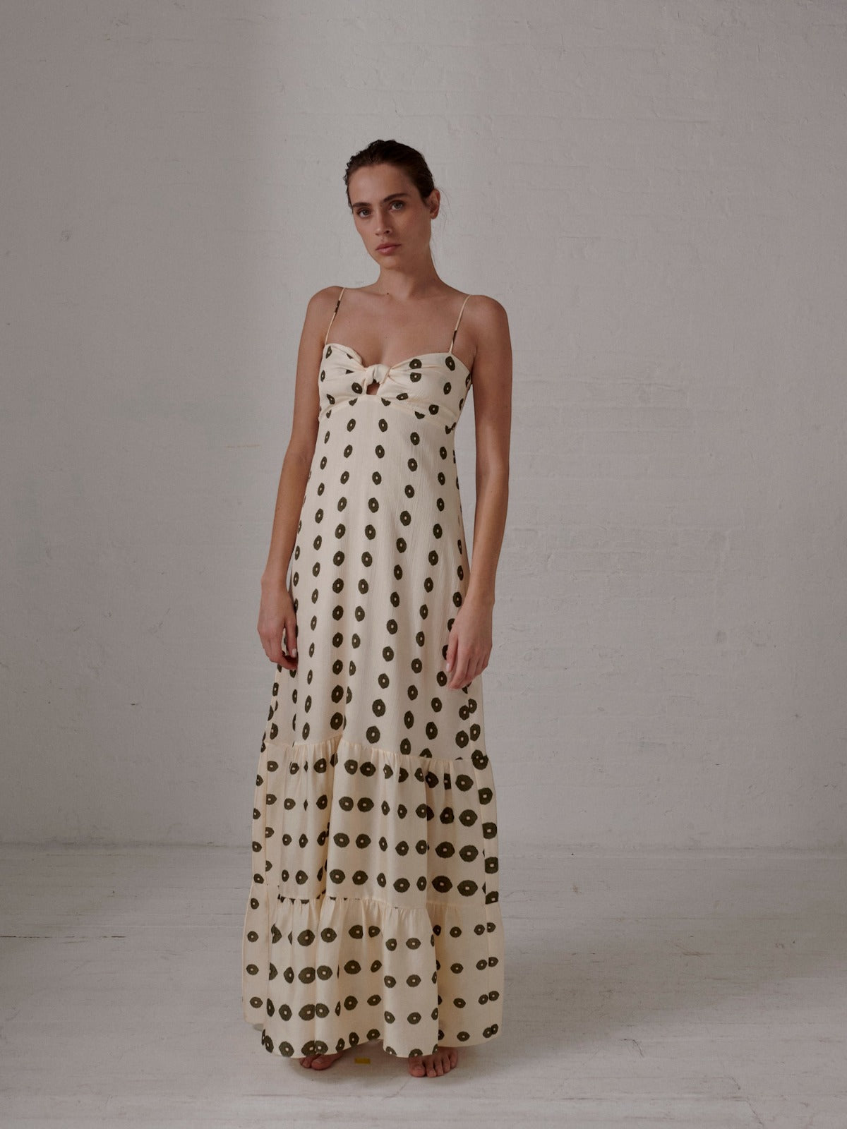 Julieta Silk Martellato Maxi Dress  | Ivory Green Chintz Julieta Silk Martellato Maxi Dress  | Ivory Green Chintz