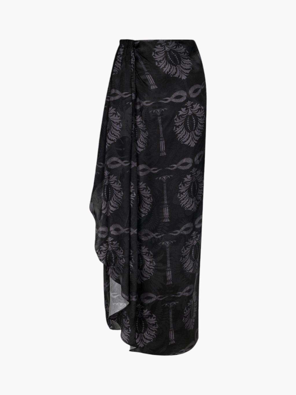 Myanmar Silk Jacquard Midi Skirt | Black