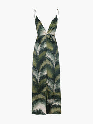 Sabina Silk Jacquard Midi Dress | Green Brushed Sabina Silk Jacquard Midi Dress | Green Brushed