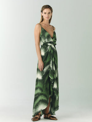 Sabina Silk Jacquard Midi Dress | Green Brushed Sabina Silk Jacquard Midi Dress | Green Brushed