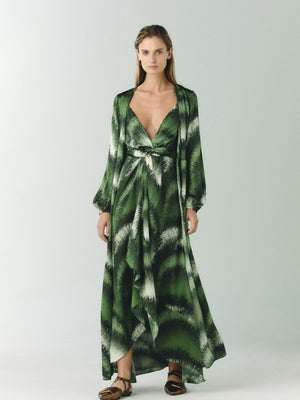 Sabina Silk Jacquard Midi Dress | Green Brushed Sabina Silk Jacquard Midi Dress | Green Brushed