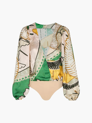 Sambale Silk Jacquard Bodysuit | Green Sambale Silk Jacquard Bodysuit | Green