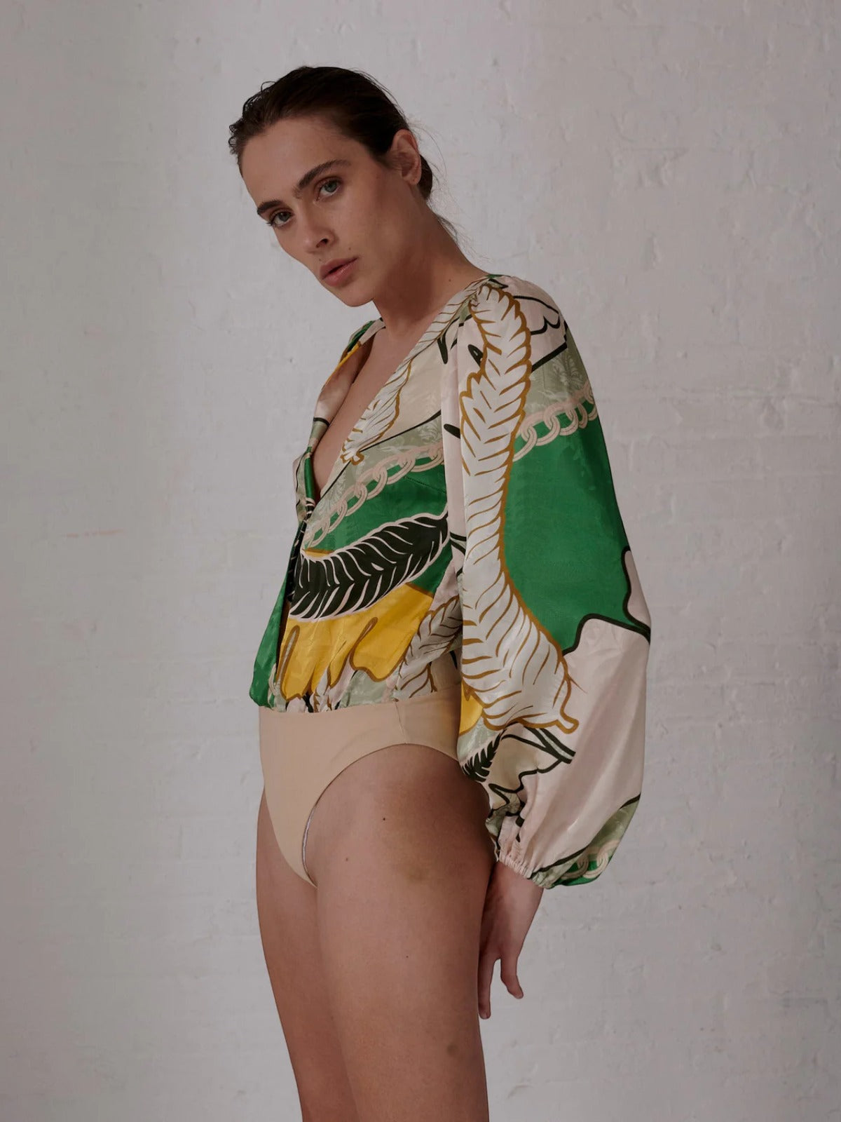 Sambale Silk Jacquard Bodysuit | Green Sambale Silk Jacquard Bodysuit | Green