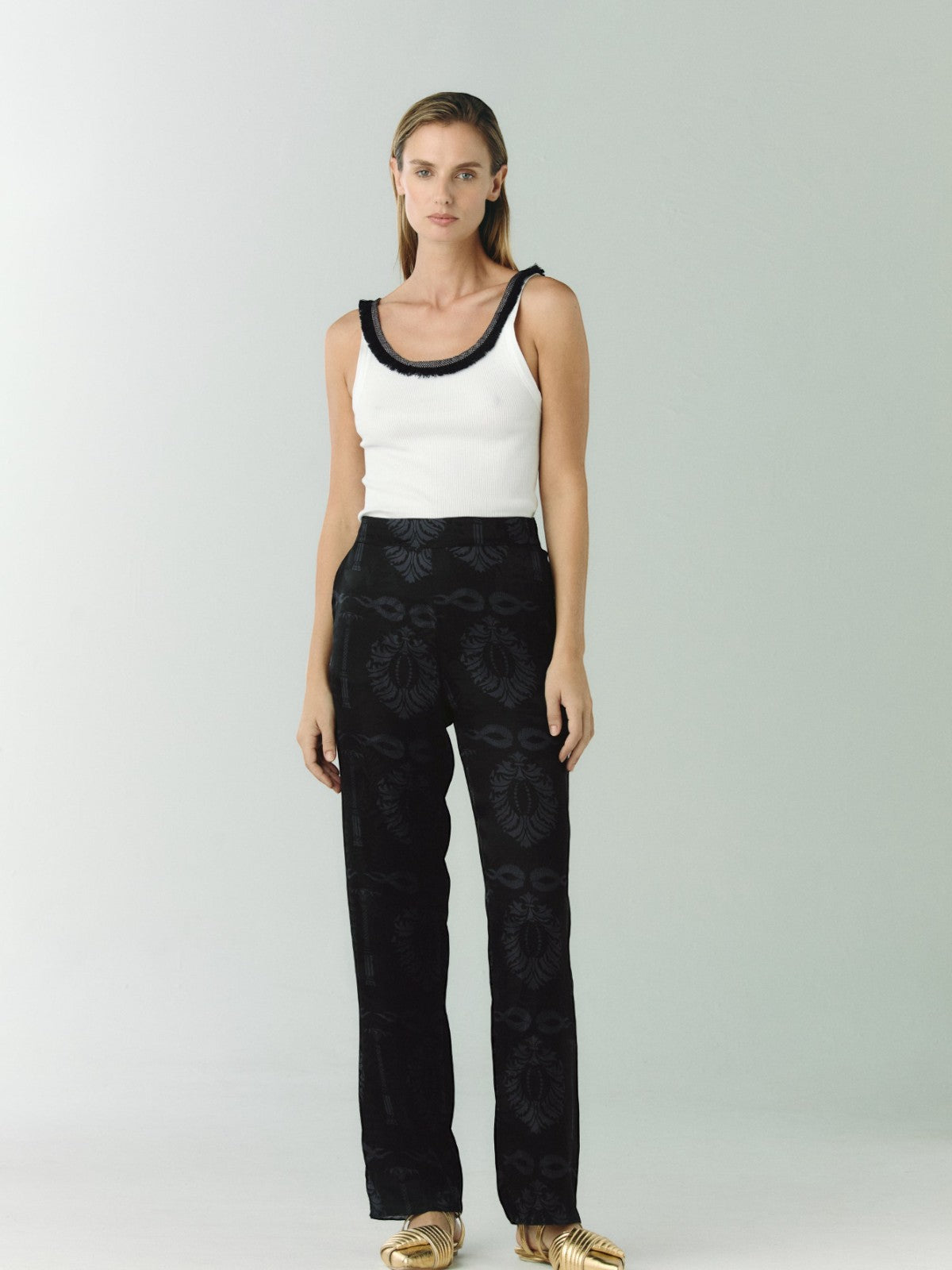 Santo Tomas Silk Jacquard Pants | Black