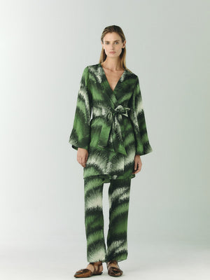 Santo Tomás Silk Jacquard Pants | Green Brushed Santo Tomás Silk Jacquard Pants | Green Brushed