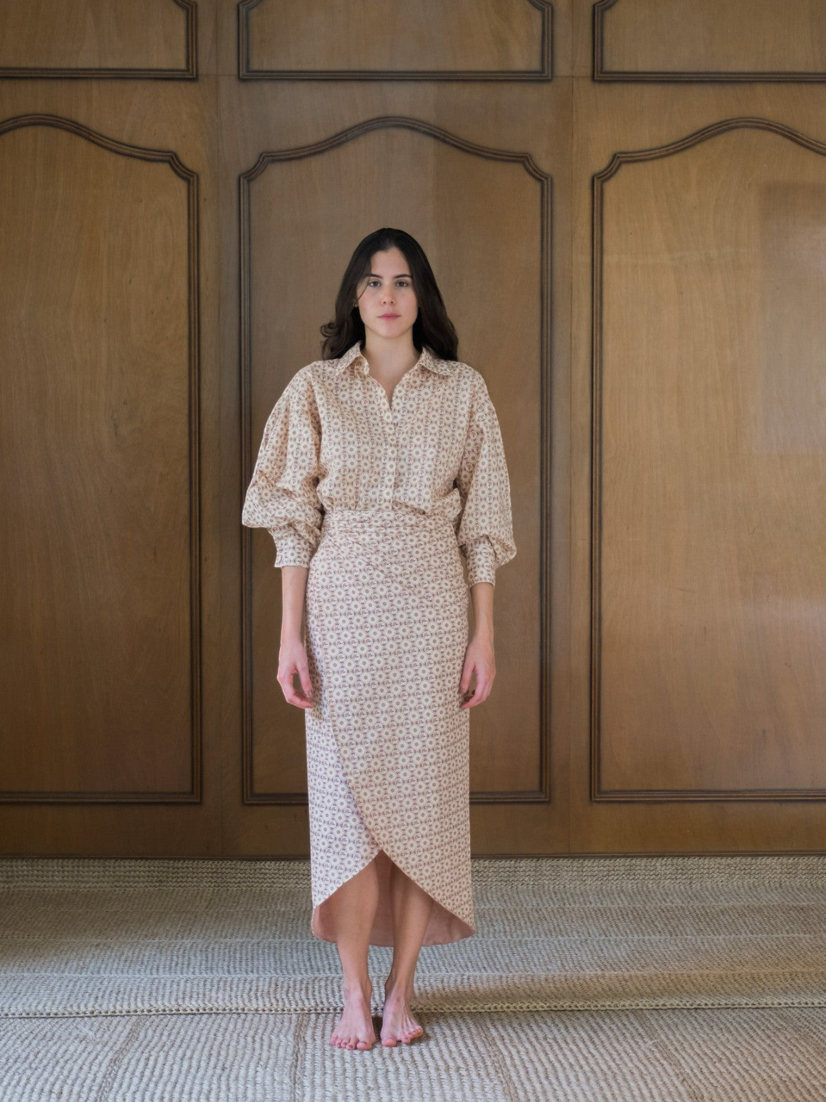 Siboney Cotton Bio Wrap Midi Skirt | Beige May Flower Siboney Cotton Bio Wrap Midi Skirt | Beige May Flower