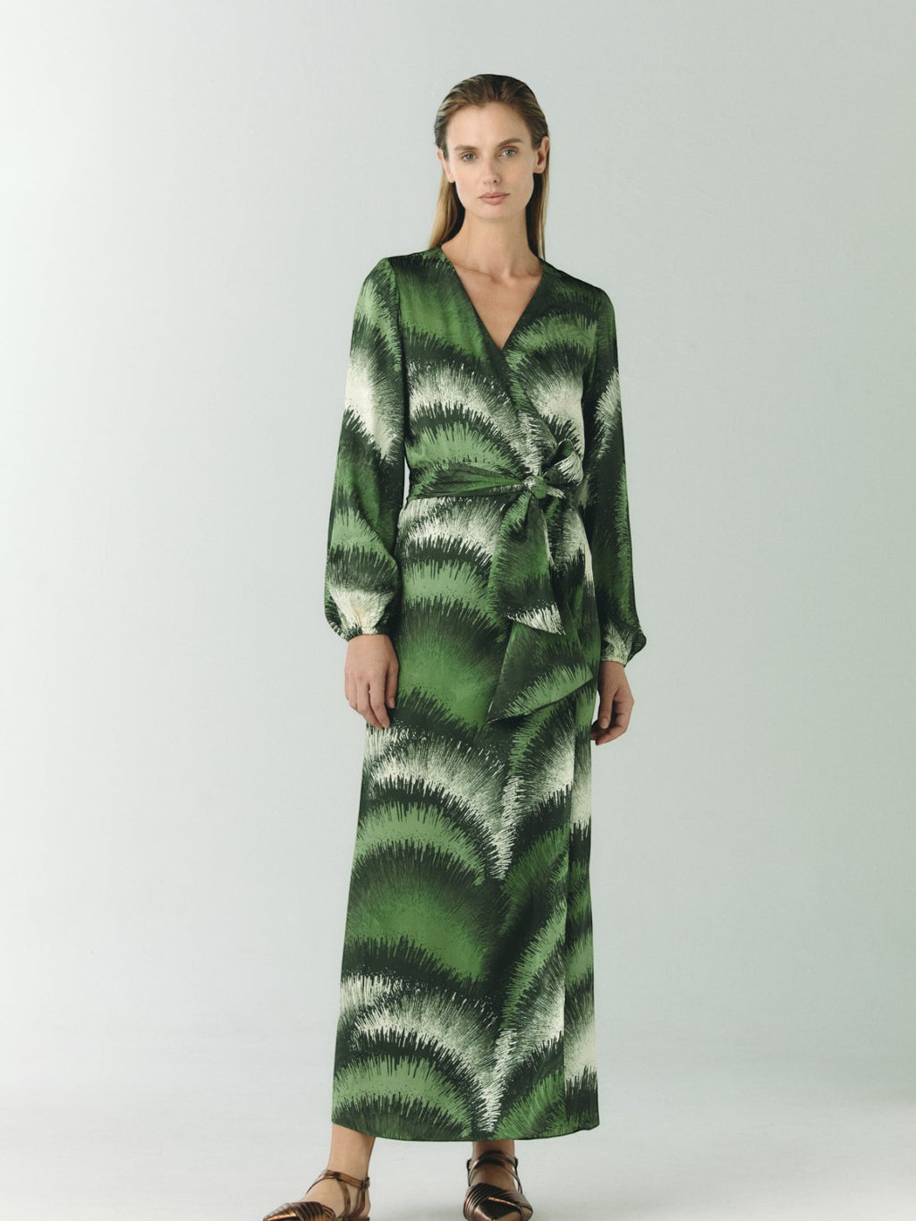 Tertulia Silk Jacquard Maxi Dress | Green Brushed