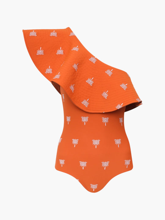 Tucan Embroidered One Piece | Orange Lilac Polka Palms