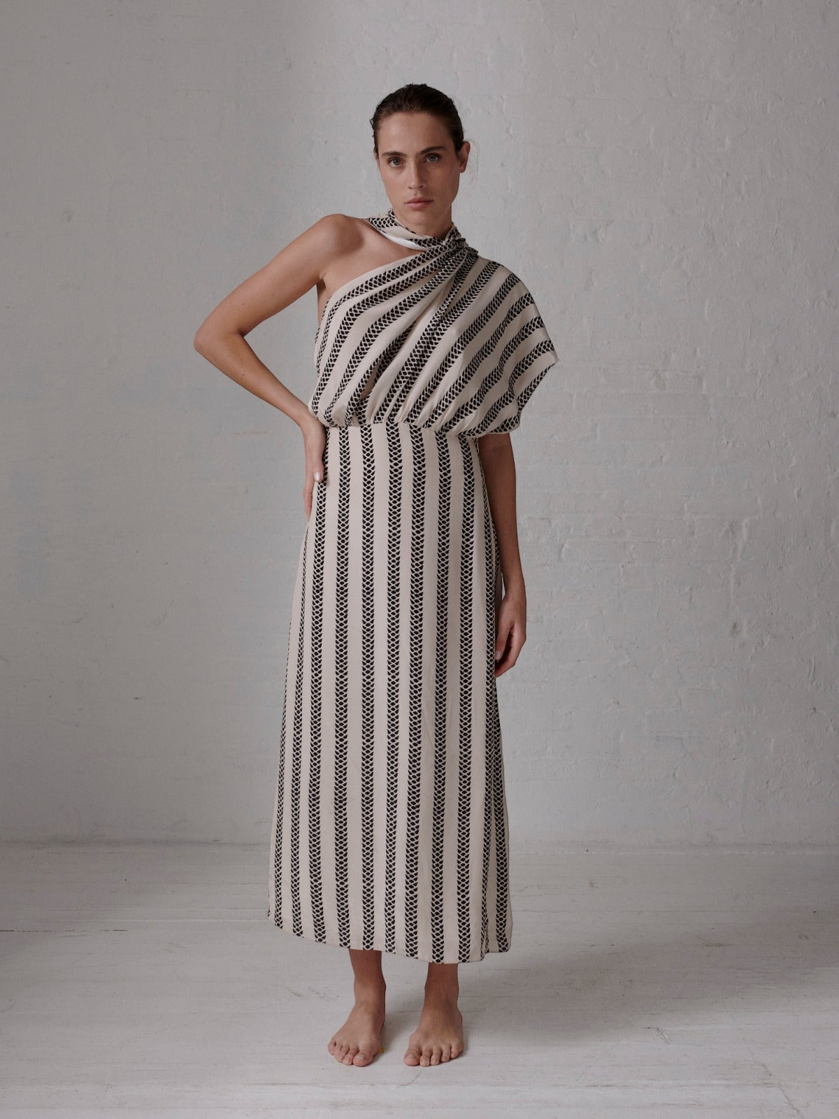 Gioconda Crepe Viscose Midi Dress | Beige Black Snake Gioconda Crepe Viscose Midi Dress | Beige Black Snake