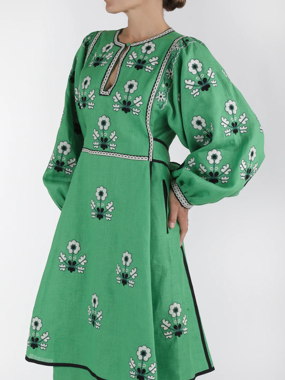 Iryna Embroidered Ukrainian Dress | Green/White Iryna Embroidered Ukrainian Dress | Green/White