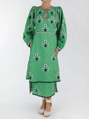 Iryna Embroidered Ukrainian Dress | Green/White Iryna Embroidered Ukrainian Dress | Green/White