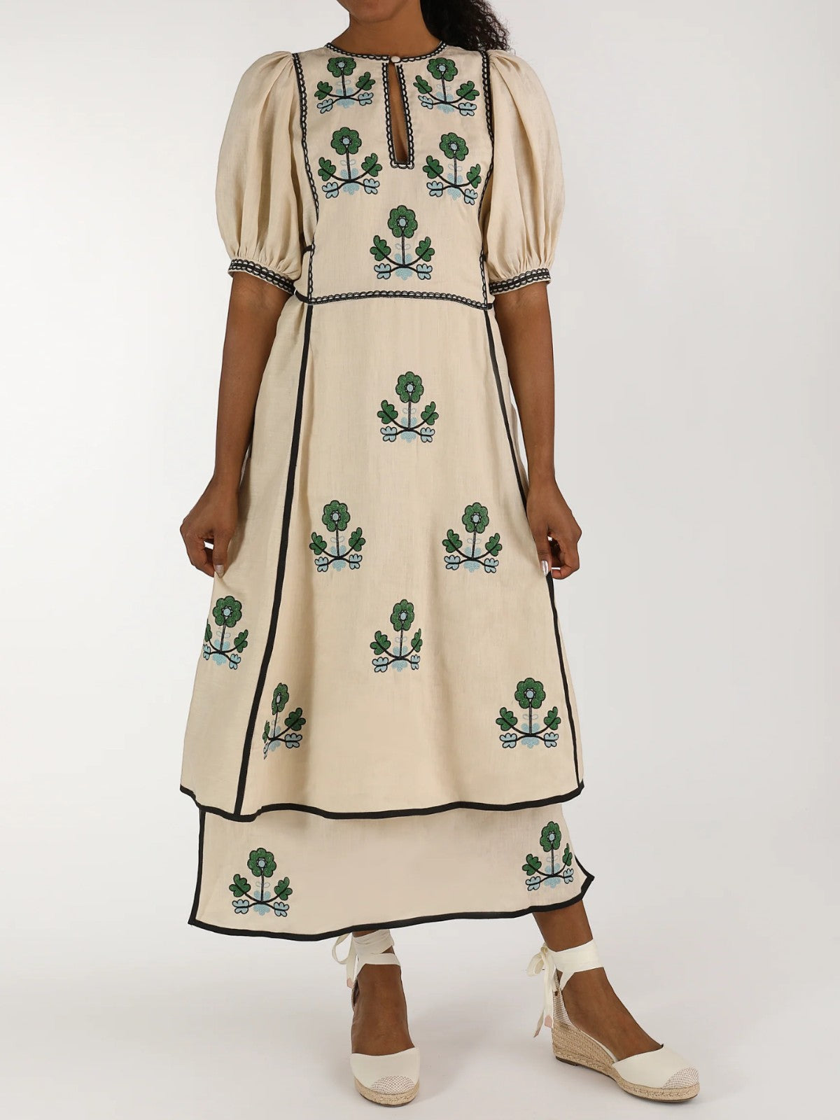 Lillie Ukrainian Embroidered Dress | Ivory/Green Lillie Ukrainian Embroidered Dress | Ivory/Green