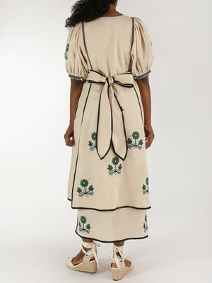 Lillie Ukrainian Embroidered Dress | Ivory/Green Lillie Ukrainian Embroidered Dress | Ivory/Green