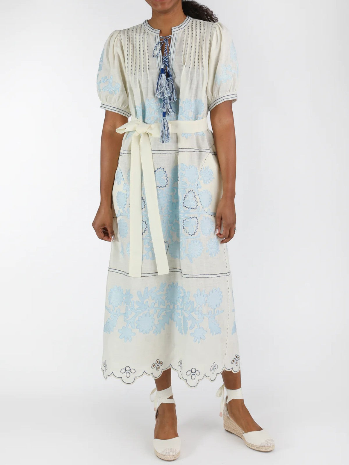 Natalia Ukrainian Embroidered Dress | White/Blue/Navy Natalia Ukrainian Embroidered Dress | White/Blue/Navy