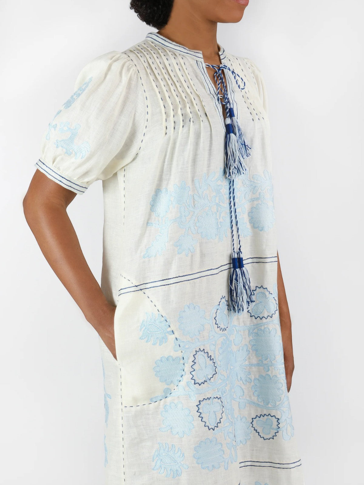 Natalia Ukrainian Embroidered Dress | White/Blue/Navy Natalia Ukrainian Embroidered Dress | White/Blue/Navy