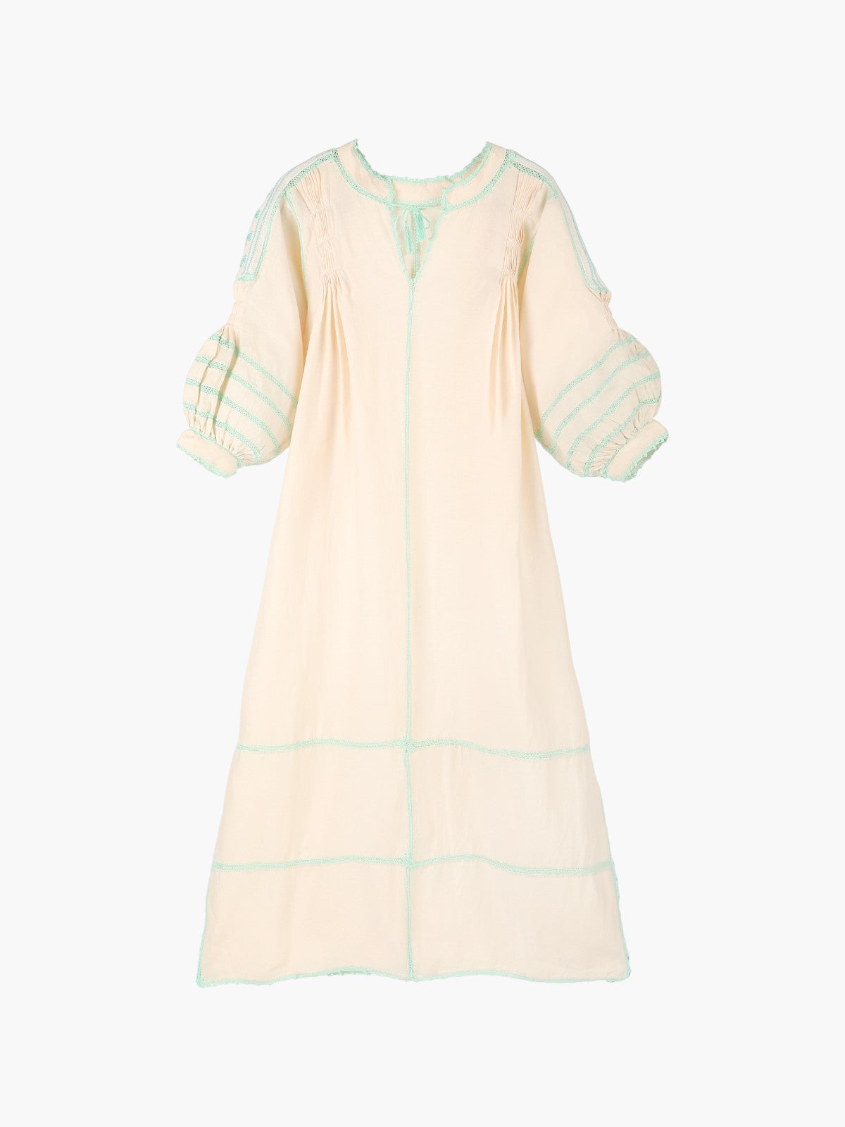 Amorcita Linen Mexican Dress | Ivory/Turquoise Amorcita Linen Mexican Dress | Ivory/Turquoise