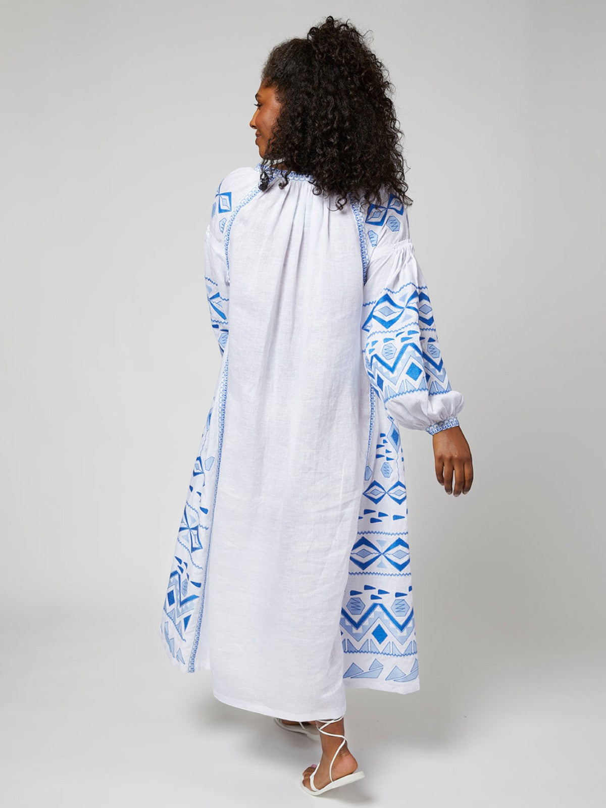 Daniela Ukrainian Embroidered Maxi Dress / Kaftan | White/Blue Daniela Ukrainian Embroidered Maxi Dress / Kaftan | White/Blue