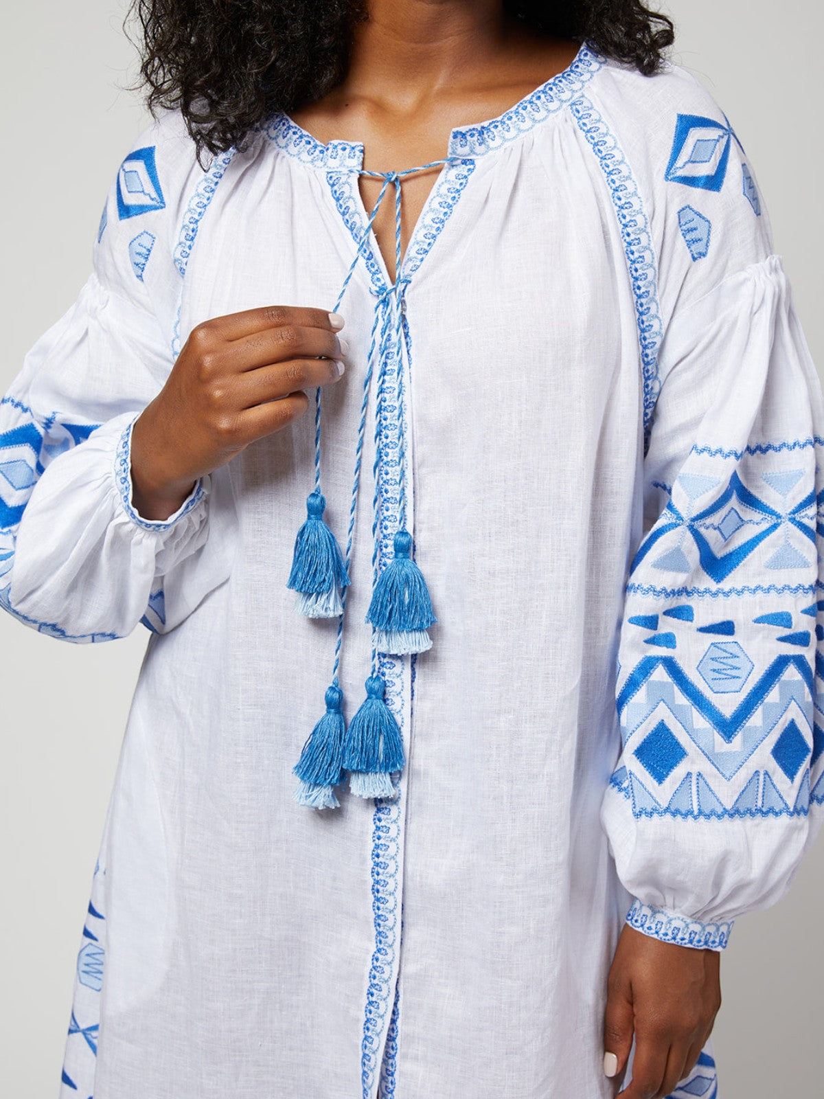 Daniela Ukrainian Embroidered Maxi Dress / Kaftan | White/Blue Daniela Ukrainian Embroidered Maxi Dress / Kaftan | White/Blue