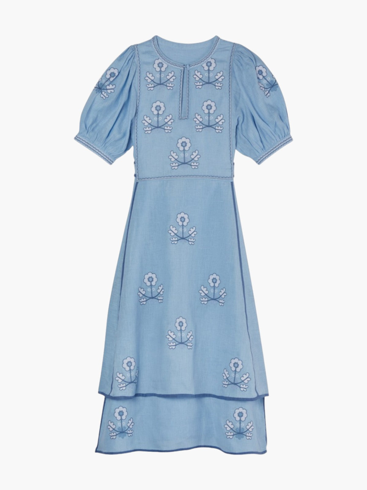Lillie Ukrainian Embroidered Dress | Light Blue/White