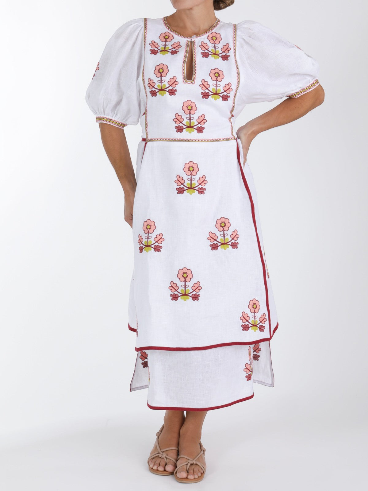 Lillie Ukrainian Embroidered Dress | White/Pink Lillie Ukrainian Embroidered Dress | White/Pink