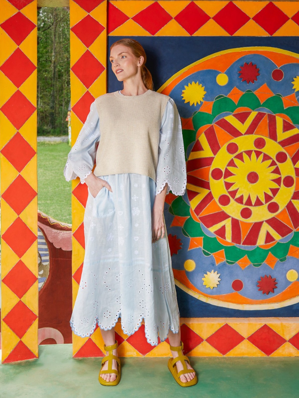 Maryna Embroidered Ukrainian Dress | Light Blue