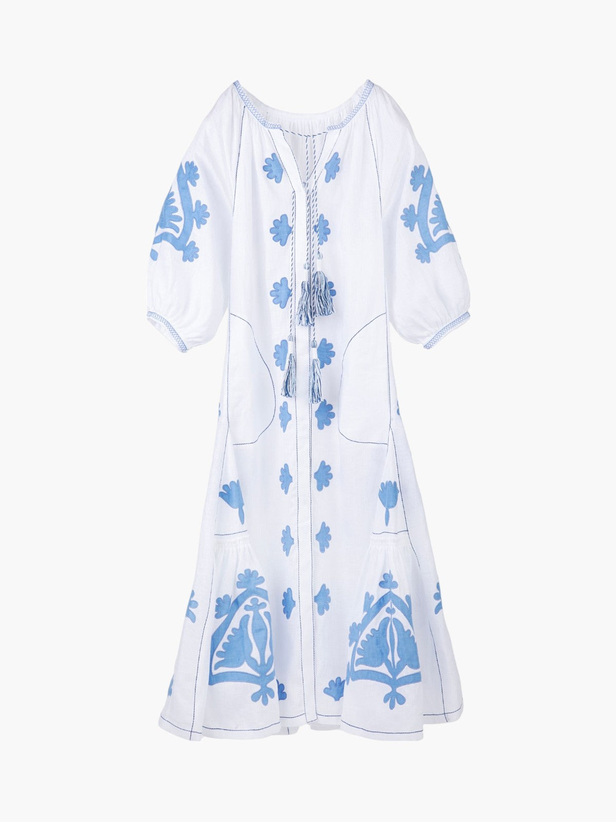 Matisse Embroidered Ukrainian Dress | White/Light Blue Matisse Embroidered Ukrainian Dress | White/Light Blue