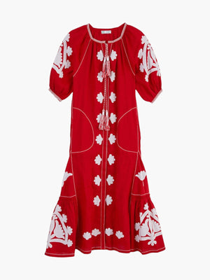 Matisse Embroidered Ukrainian Dress/Kaftan | Red/White Matisse Embroidered Ukrainian Dress/Kaftan | Red/White