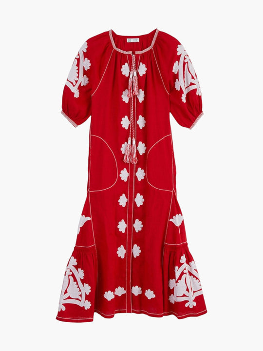 Matisse Embroidered Ukrainian Dress/Kaftan | Red/White