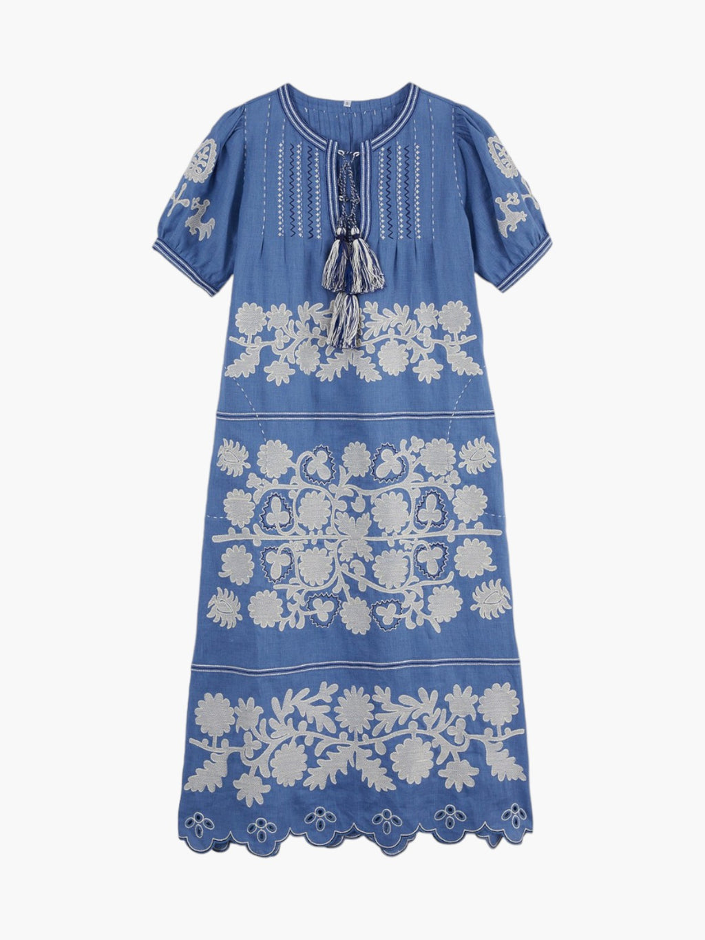 Natalia Ukrainian Embroidered Dress | French Blue/Navy/White